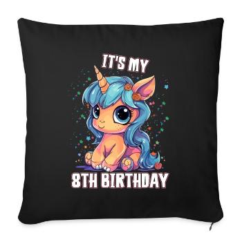 8 Jahre Mädchen Geburtstag Geschenk Einhorn - Sofakissenbezug 45 x 45 cm - Schwarz - Vorne