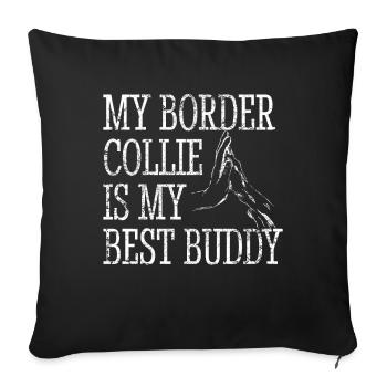 Border Collie papa maman Canine Design - Housse de coussin décorative 45 x 45 cm - noir - Devant