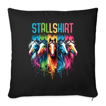 Pferde Stall Pferdestall Geschenk Gbeurtstag Reite - Sofakissenbezug 45 x 45 cm - Schwarz - Vorne