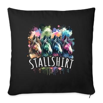 Pferde Stall Geschenk Gbeurtstag Reiten - Sofakissenbezug 45 x 45 cm - Schwarz - Vorne