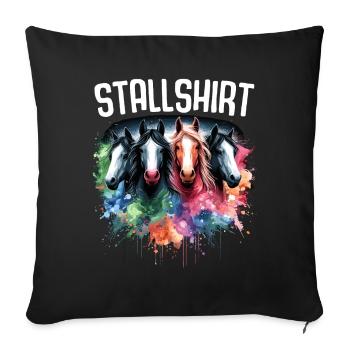 Pferde Stall Geschenk Gbeurtstag Reiten - Sofakissenbezug 45 x 45 cm - Schwarz - Vorne
