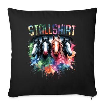 Pferde Stall Geschenk Gbeurtstag Reiten - Sofakissenbezug 45 x 45 cm - Schwarz - Vorne
