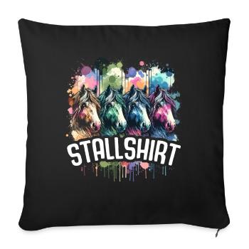 Pferde Stall Geschenk Gbeurtstag Reiten - Sofakissenbezug 45 x 45 cm - Schwarz - Vorne