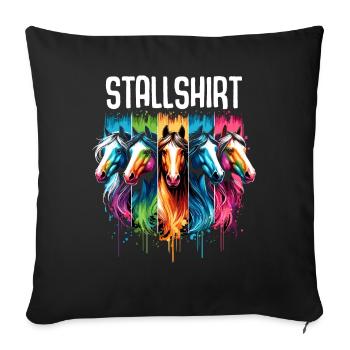 Pferde Stall Geschenk Gbeurtstag Reiten - Sofakissenbezug 45 x 45 cm - Schwarz - Vorne
