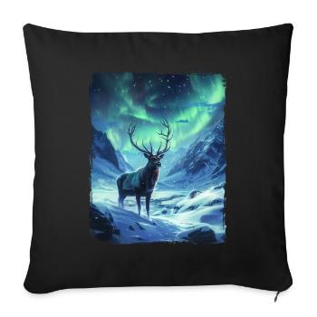 Aurores boréales Cerf Animal Aurore boréale Cerf - Housse de coussin décorative 45 x 45 cm - noir - Devant