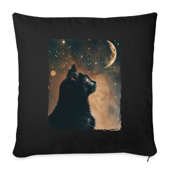 Black Cat Animal Stars Full Moon Night Starry Sky - Sofa pillowcase 17,3'' x 17,3'' (45 x 45 cm) - black - Front