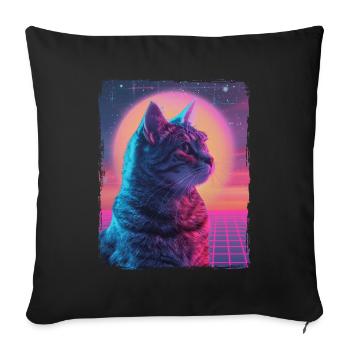 Lustige süße Retro Katze Tier 80er Jahre Neon Sonne fette Katze - Sofakissenbezug 45 x 45 cm - Schwarz - Vorne