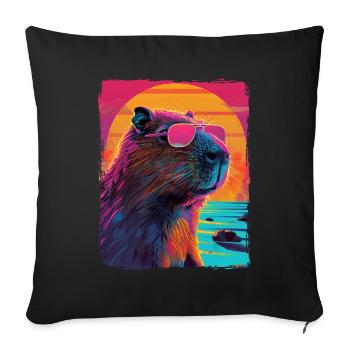 Retro 80s Neon Pink Funny Cool Capybara Rodent - Sofa pillowcase 17,3'' x 17,3'' (45 x 45 cm) - black - Front