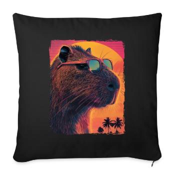 Retro 80s Neon Pink Funny Cool Capybara Rodent - Sofa pillowcase 17,3'' x 17,3'' (45 x 45 cm) - black - Front