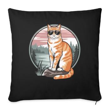 Tabby Orange Cat With Sunglasses - Sofa pillowcase 17,3'' x 17,3'' (45 x 45 cm) - black - Front