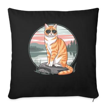 Tabby Orange Cat With Sunglasses - Sofa pillowcase 17,3'' x 17,3'' (45 x 45 cm) - black - Front