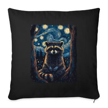 raton laveur animal ciel étoilé nuit peinture van gogh - Housse de coussin décorative 45 x 45 cm - noir - Devant