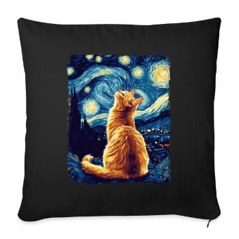 Orange Cat Animal Starry Night Painting Van Gogh - Sofa pillowcase 17,3'' x 17,3'' (45 x 45 cm) - black - Front