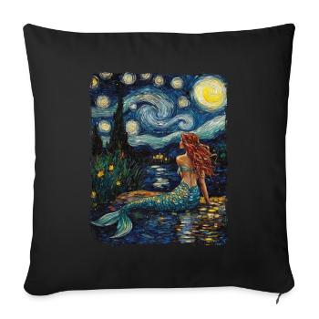 Mermaid Starry Night Painting Van Gogh Magic Myth - Sofa pillowcase 17,3'' x 17,3'' (45 x 45 cm) - black - Front