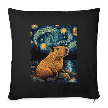 Capybara Animal Rongeur Ciel Nocturne Étoilé Peinture - Housse de coussin décorative 45 x 45 cm - noir - Devant