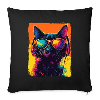 DJ Cool Black Cat With Headphones EDM Music Techno - Sofa pillowcase 17,3'' x 17,3'' (45 x 45 cm) - black - Front