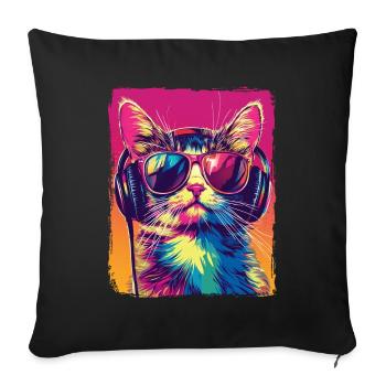 DJ Cool Cat With Headphones EDM Music Techno - Sofa pillowcase 17,3'' x 17,3'' (45 x 45 cm) - black - Front