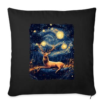 Cerf Animal Eli Nuit Étoilée Peinture Van Gogh - Housse de coussin décorative 45 x 45 cm - noir - Devant