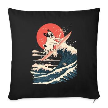 French Bulldog Animal Japanese Surfing Beach Wave - Sofa pillowcase 17,3'' x 17,3'' (45 x 45 cm) - black - Front