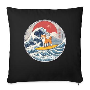 Shiba Inu Chien Animal Japonais Surf Plage Vague - Housse de coussin décorative 45 x 45 cm - noir - Devant