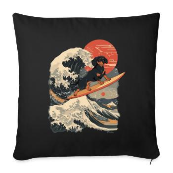 Dachshund Dog Animal Japanese Surfing Beach Wave - Sofa pillowcase 17,3'' x 17,3'' (45 x 45 cm) - black - Front