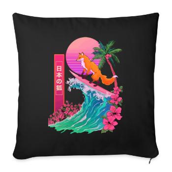 Fox Red Fox Animal Japanese Surfing Beach Wave - Sofa pillowcase 17,3'' x 17,3'' (45 x 45 cm) - black - Front