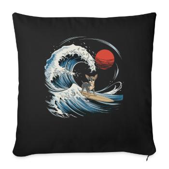 Chihuahua chien animal japonais surf plage vague - Housse de coussin décorative 45 x 45 cm - noir - Devant