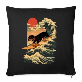 Dachshund Dog Animal Japanese Surfing Beach Wave - Sofa pillowcase 17,3'' x 17,3'' (45 x 45 cm) - black - Front