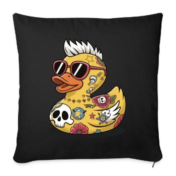 canard en caoutchouc canard punk métal lourd animal oiseau - Housse de coussin décorative 45 x 45 cm - noir - Devant