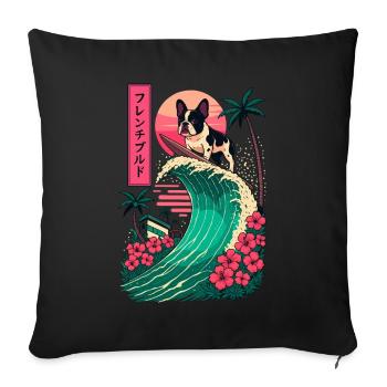 French Bulldog Dog Animal Japanese Surfing Flower - Sofa pillowcase 17,3'' x 17,3'' (45 x 45 cm) - black - Front