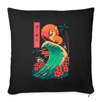 Corgi Dog Animal Japanese Surfing Flower Sunset - Sofa pillowcase 17,3'' x 17,3'' (45 x 45 cm) - black - Front