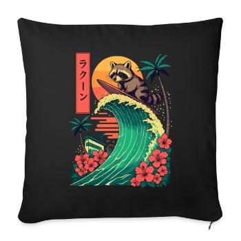 Raccoon Animal Japanese Surfing Flower Sunset - Sofa pillowcase 17,3'' x 17,3'' (45 x 45 cm) - black - Front