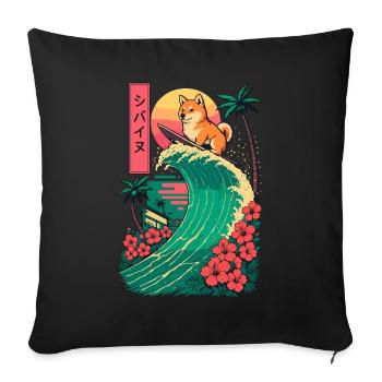 Shiba Inu chien animal japonais surf fleur - Housse de coussin décorative 45 x 45 cm - noir - Devant