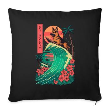 German Shepherd Dog Animal Japanese Surfing Flower - Sofa pillowcase 17,3'' x 17,3'' (45 x 45 cm) - black - Front