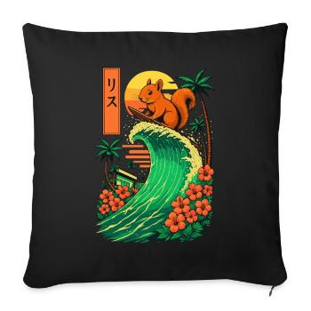 Squirrel Rodent Animal Japanese Surfing Flower - Sofa pillowcase 17,3'' x 17,3'' (45 x 45 cm) - black - Front