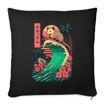 Opossum Rat Rodent Animal Japanese Surfing Flower - Sofa pillowcase 17,3'' x 17,3'' (45 x 45 cm) - black - Front
