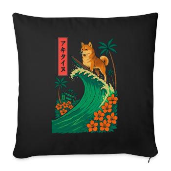 Akita Inu chien animal japonais surf fleur - Housse de coussin décorative 45 x 45 cm - noir - Devant