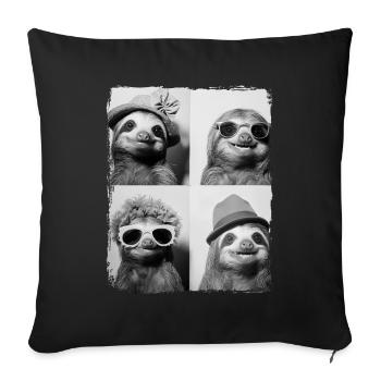 Funny Cute Retro Sloth Animal Photobooth Selfie - Sofa pillowcase 17,3'' x 17,3'' (45 x 45 cm) - black - Front