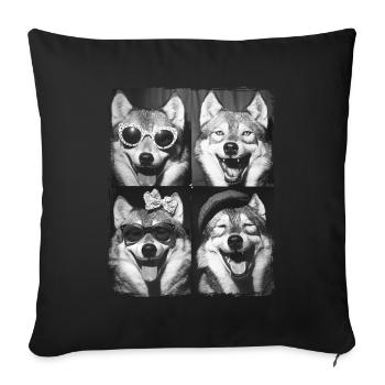 Funny Cute Retro Wolf Animal Photobooth Selfie - Sofa pillowcase 17,3'' x 17,3'' (45 x 45 cm) - black - Front