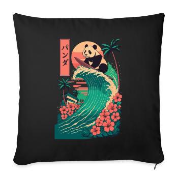 Panda Bear Animal Japanese Surfing Flower Sunset - Sofa pillowcase 17,3'' x 17,3'' (45 x 45 cm) - black - Front