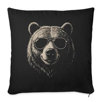 Ours Illustration Lunettes de soleil Cool Vintage - Housse de coussin décorative 45 x 45 cm - noir - Devant