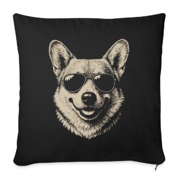 Dog Welsch Corgi Portrait Glasses Vintage Graphic - Sofa pillowcase 17,3'' x 17,3'' (45 x 45 cm) - black - Front