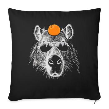 Cool Capybara rongeur illustration orange fruit - Housse de coussin décorative 45 x 45 cm - noir - Devant