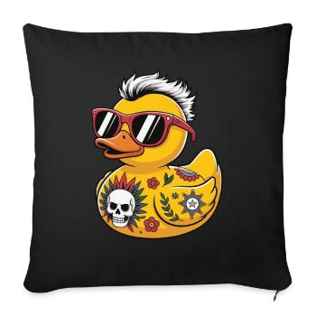 punk rubber duck sunglasses skull tattoo flower - Sofa pillowcase 17,3'' x 17,3'' (45 x 45 cm) - black - Front