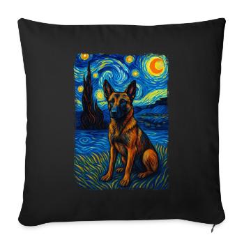 Berger allemand chien animal Peinture de nuit étoilée - Housse de coussin décorative 45 x 45 cm - noir - Devant