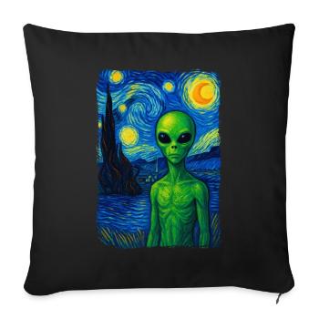Green Alien UFO Starry Night Van Gogh Painting - Sofa pillowcase 17,3'' x 17,3'' (45 x 45 cm) - black - Front