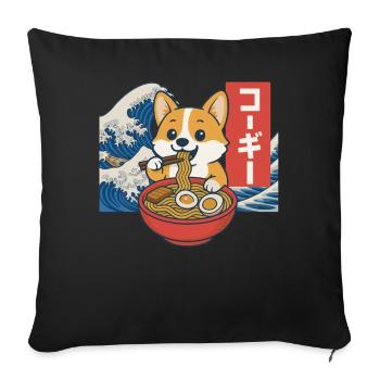Corgi Eating Ramen Japanese Wave Art - Sofa pillowcase 17,3'' x 17,3'' (45 x 45 cm) - black - Front