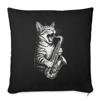 Cool Cat Playing Saxophone Jazz Music - Sofa pillowcase 17,3'' x 17,3'' (45 x 45 cm) - black - Front