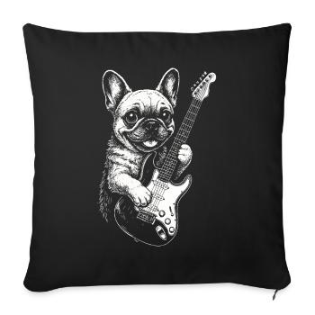 Bouledogue français amoureux des chiens jouant de la guitare électrique - Housse de coussin décorative 45 x 45 cm - noir - Devant
