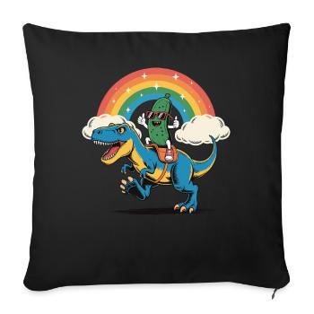Pickle Cucumber Riding A Dinosaur Rainbow Cartoon - Sofa pillowcase 17,3'' x 17,3'' (45 x 45 cm) - black - Front